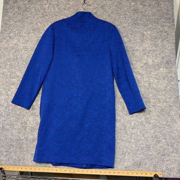 Ossie Clark London Blue Jacquard Longline Coat Textured Button Front Size 10 - Picture 11 of 12